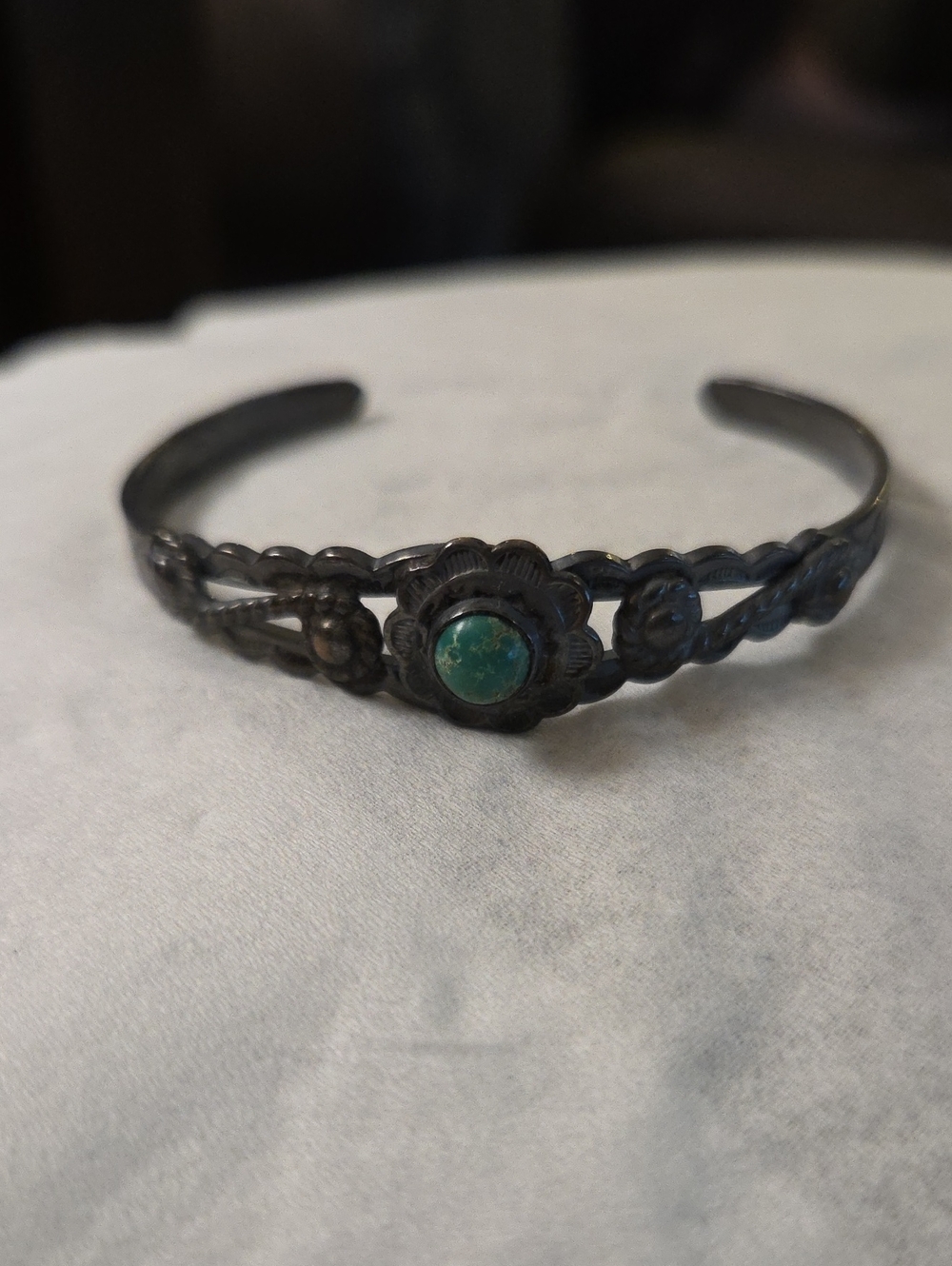 Handcrafted Floral Turquoise Cuff Bracelet - Silver-Tone